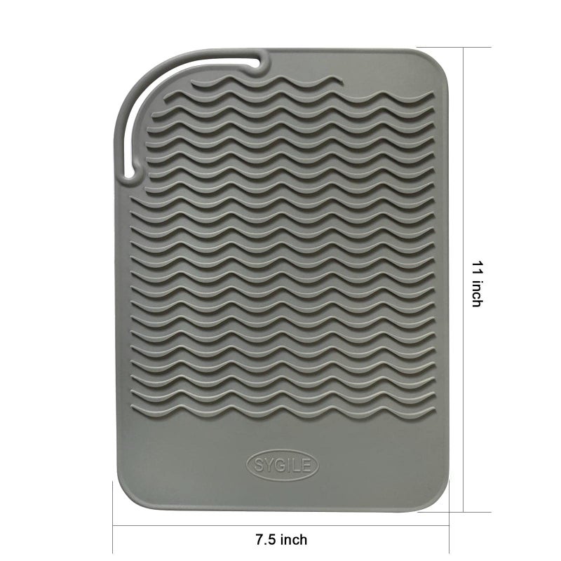 Sygile 11"" X 7.5"" Larger Size Heat Resistant Silicone Travel Mat, Anti-Heat Pad For Hair Straighteners, Curling Irons, Flat Irons And Other Hot Styling Tools - Gray - Image 4